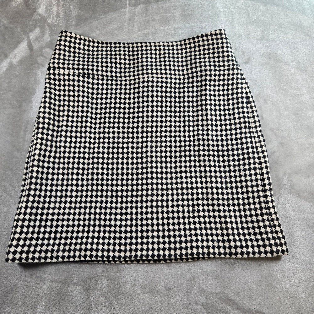 Talbots Women's Houndstooth Tweed Wool Blend Mini Skirt‎ Size 10 Black White